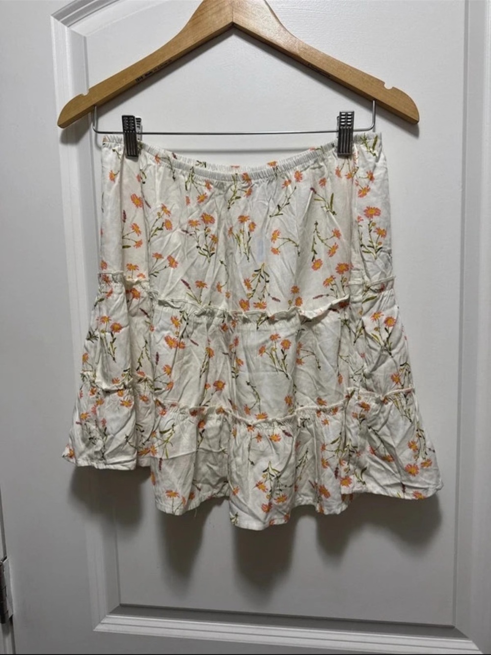 Art class Floral Tiered White Skirt with Orange Flower Print